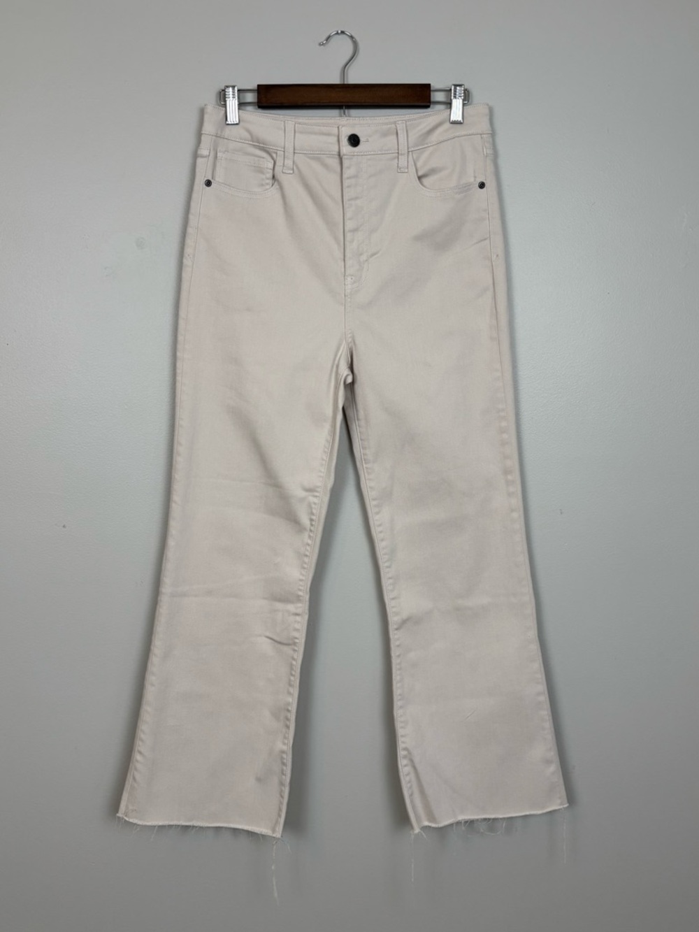 Harper Heritage Jeans Womens 30 Beige High Rise Kick Crop Fray Hem Stretch Denim